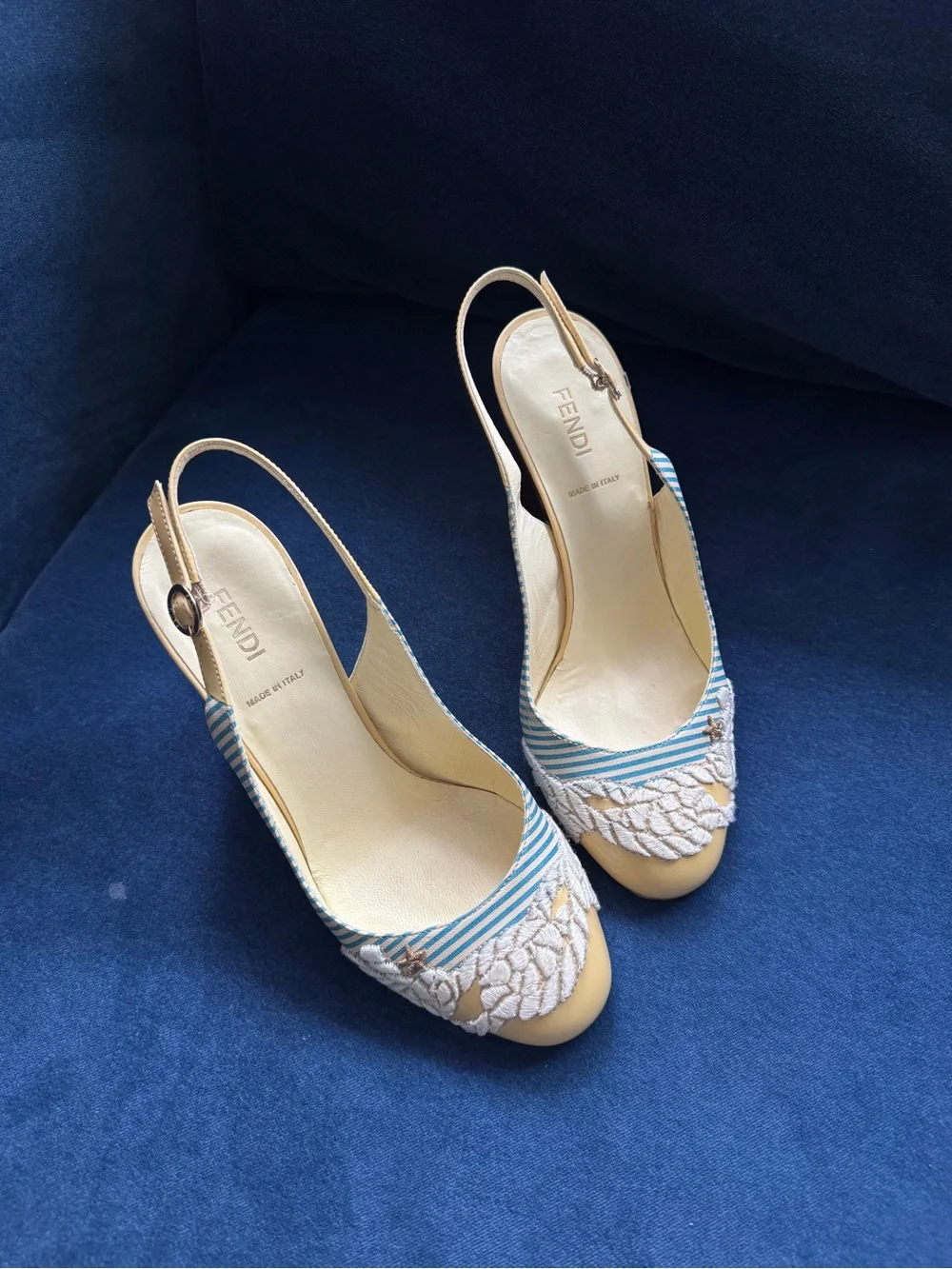 Fendi Leather Printed Slingback Wedge‎ Pumps Size 7